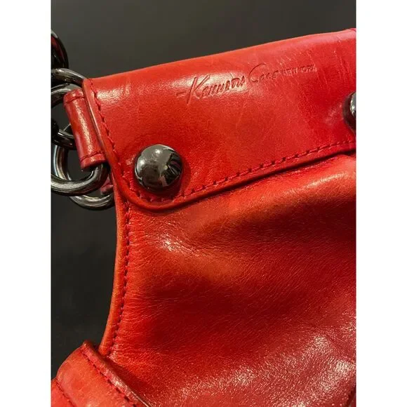 ~ Kenneth Cole NY leather bag shoulder purse brick red, double strap metal chain - Picture 16 of 16